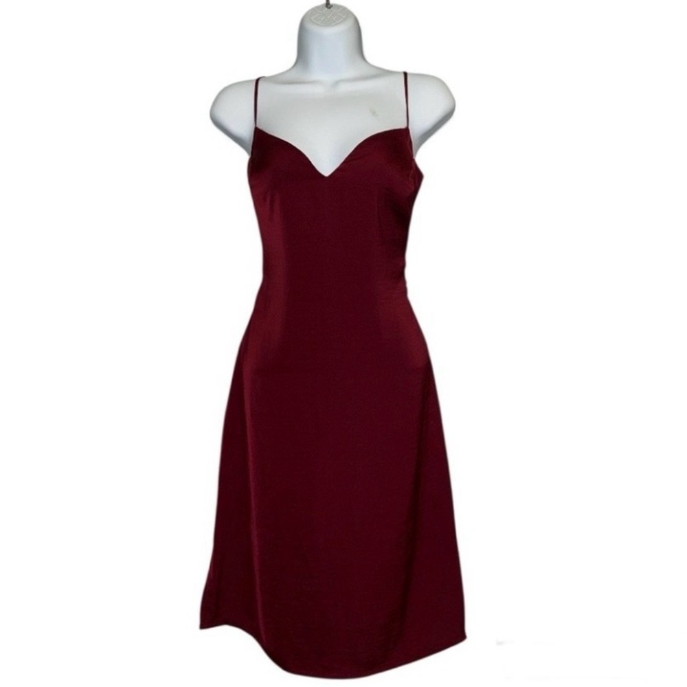 Capulet Burgundy Satin Slip Dress | Sweetheart Midi | XS (See Measurements)